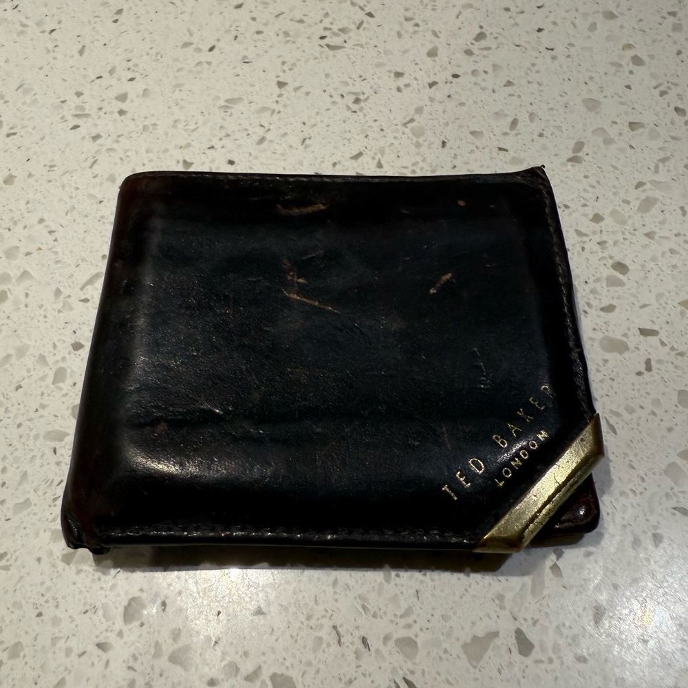 Ted Baker Dark Brown Leather Wallet with Gold Detail